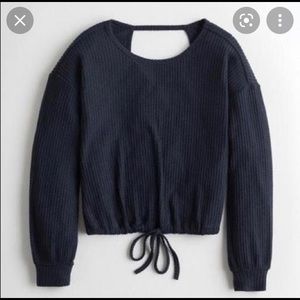 Hollister Navy Open Back Boyfriend Waffle Top